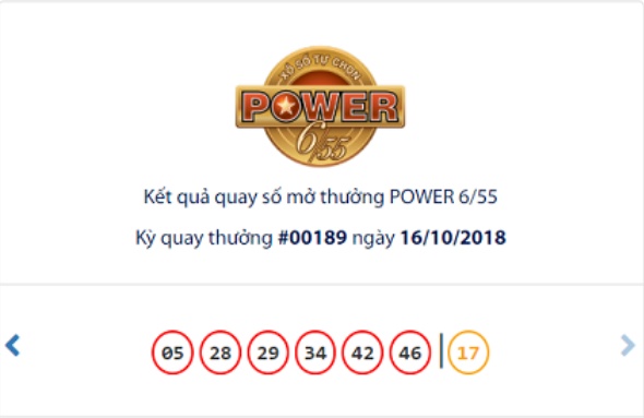 Kết quả quay số mở thưởng xổ số Power 6/55 ngày 16/10 chotlo3s.com